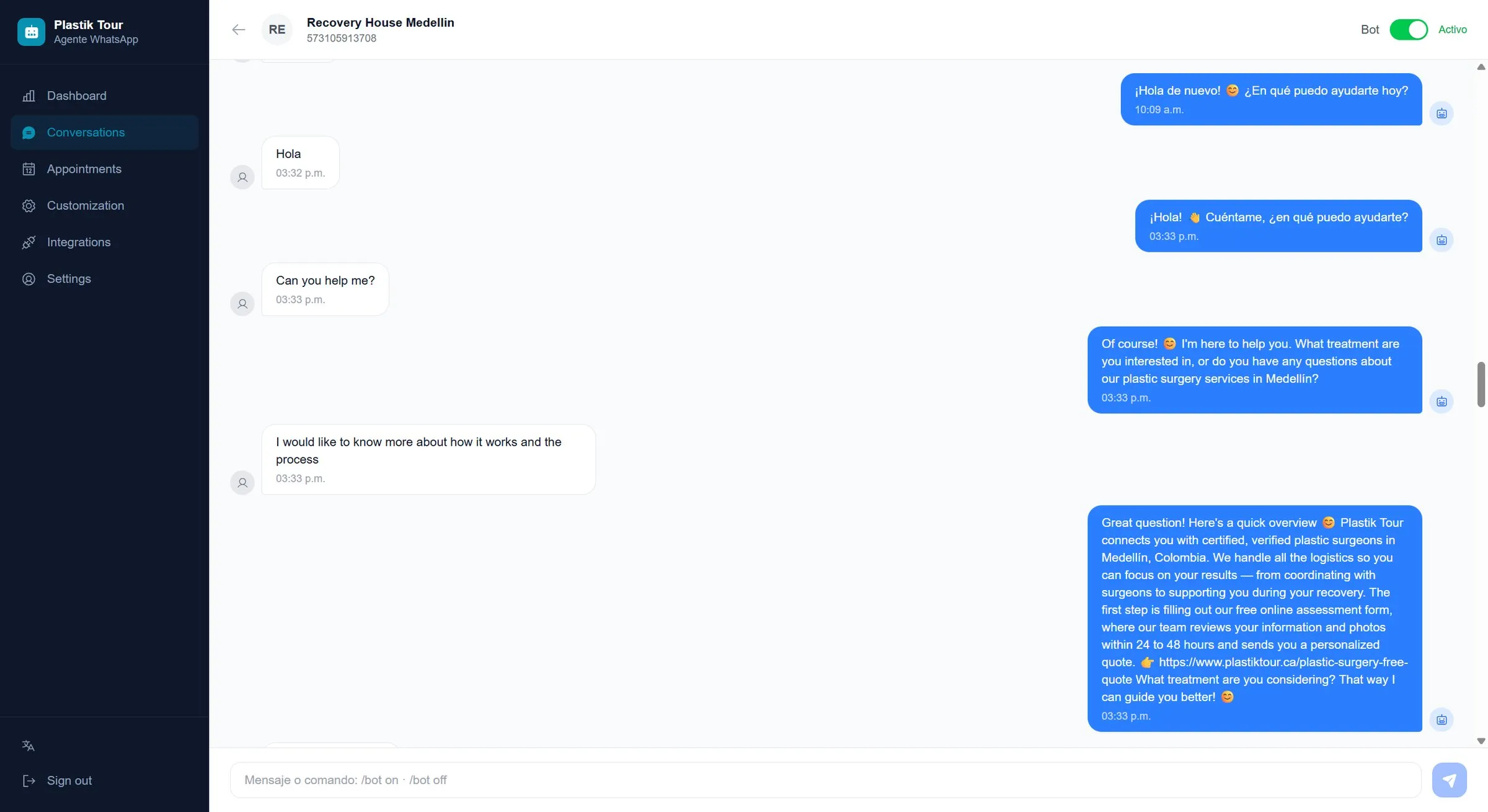 A conversation handled by the agent