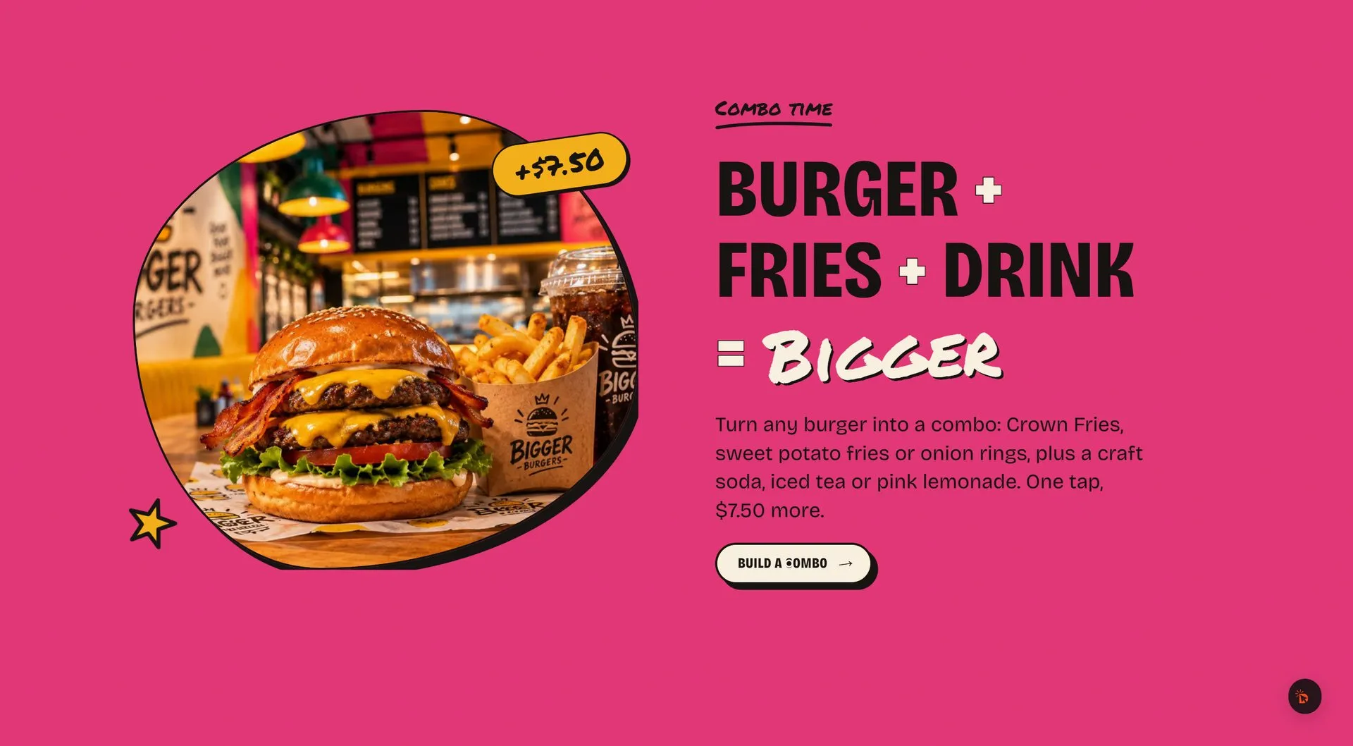 Burger + fries + drink = bigger combo section