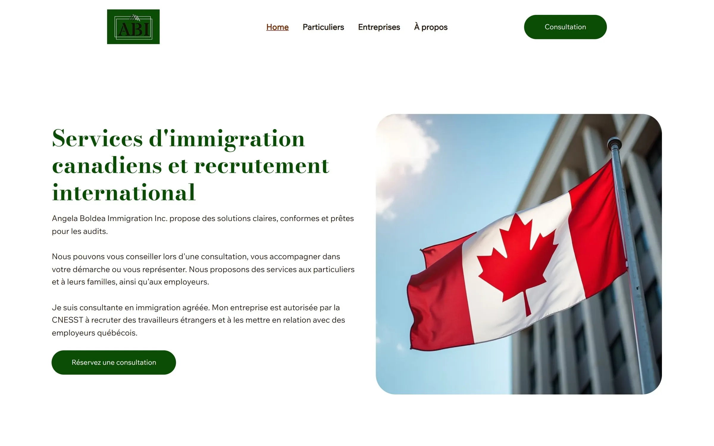 Boldea Immigration home page with a Canadian flag