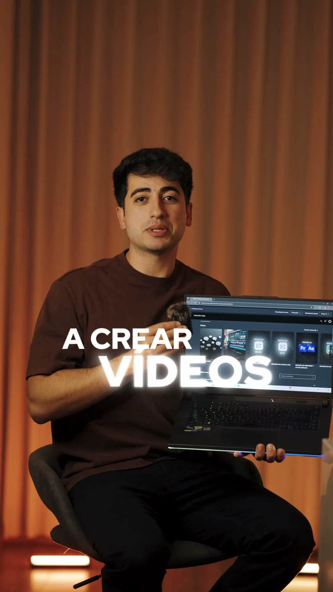 A creator on camera with bold animated captions