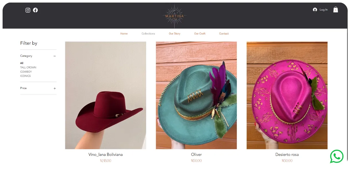 Hat collection with category filters