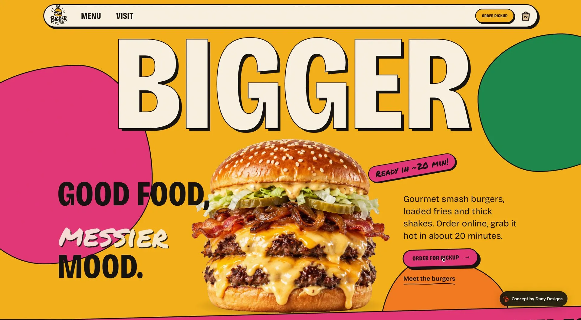 Bigger Burgers home page: Good food, messier mood