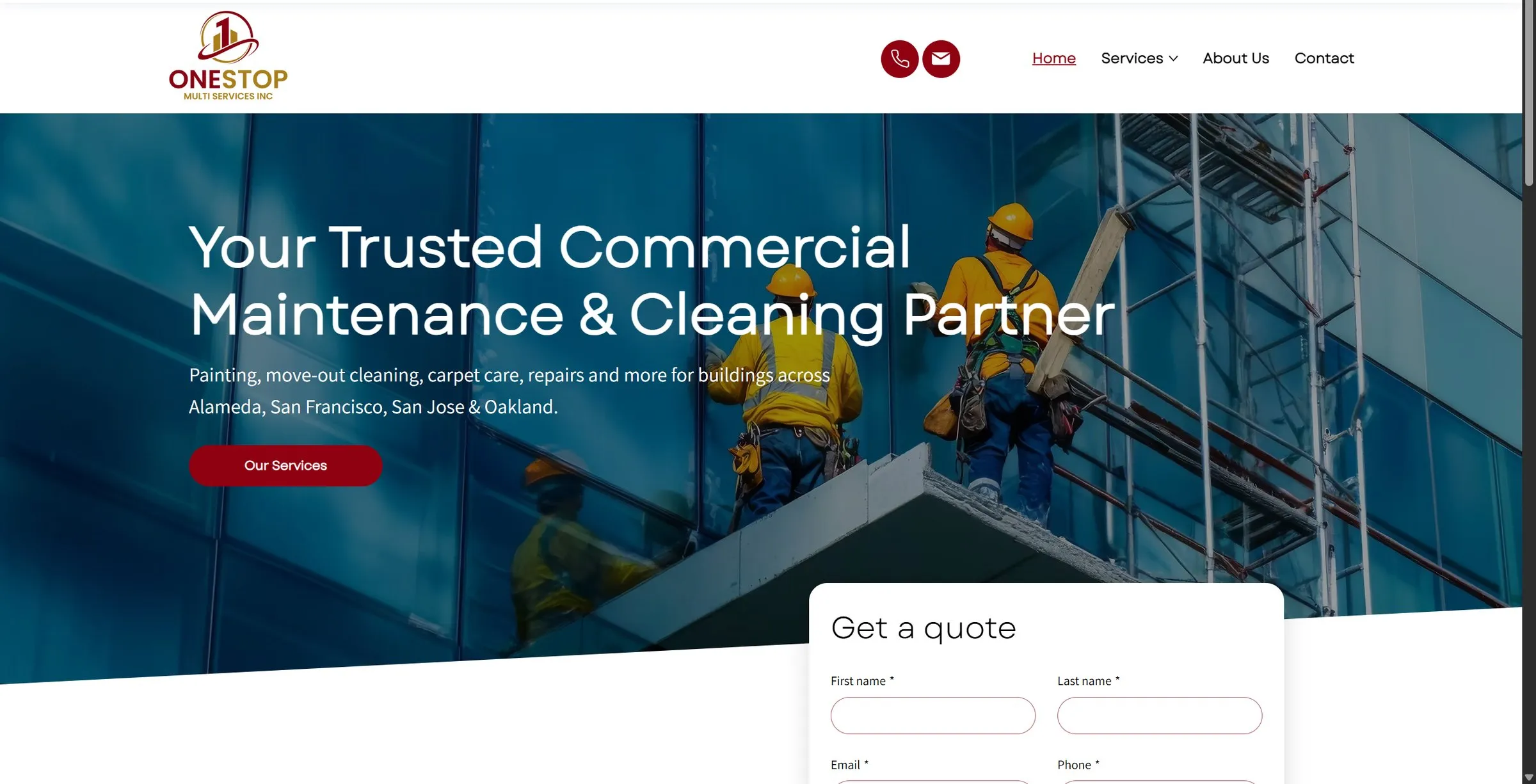 One Stop Multi Services home page with a quote form