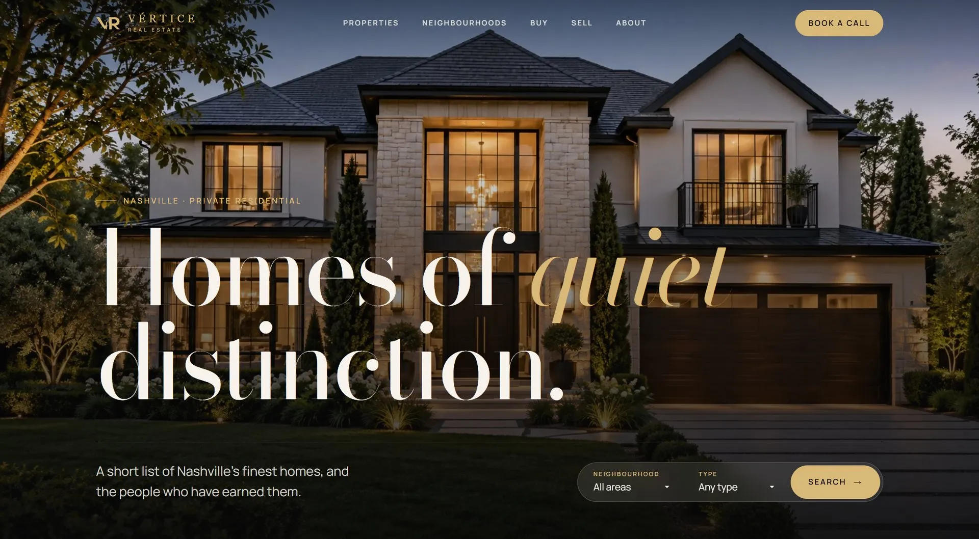 Vértice home page: Homes of quiet distinction