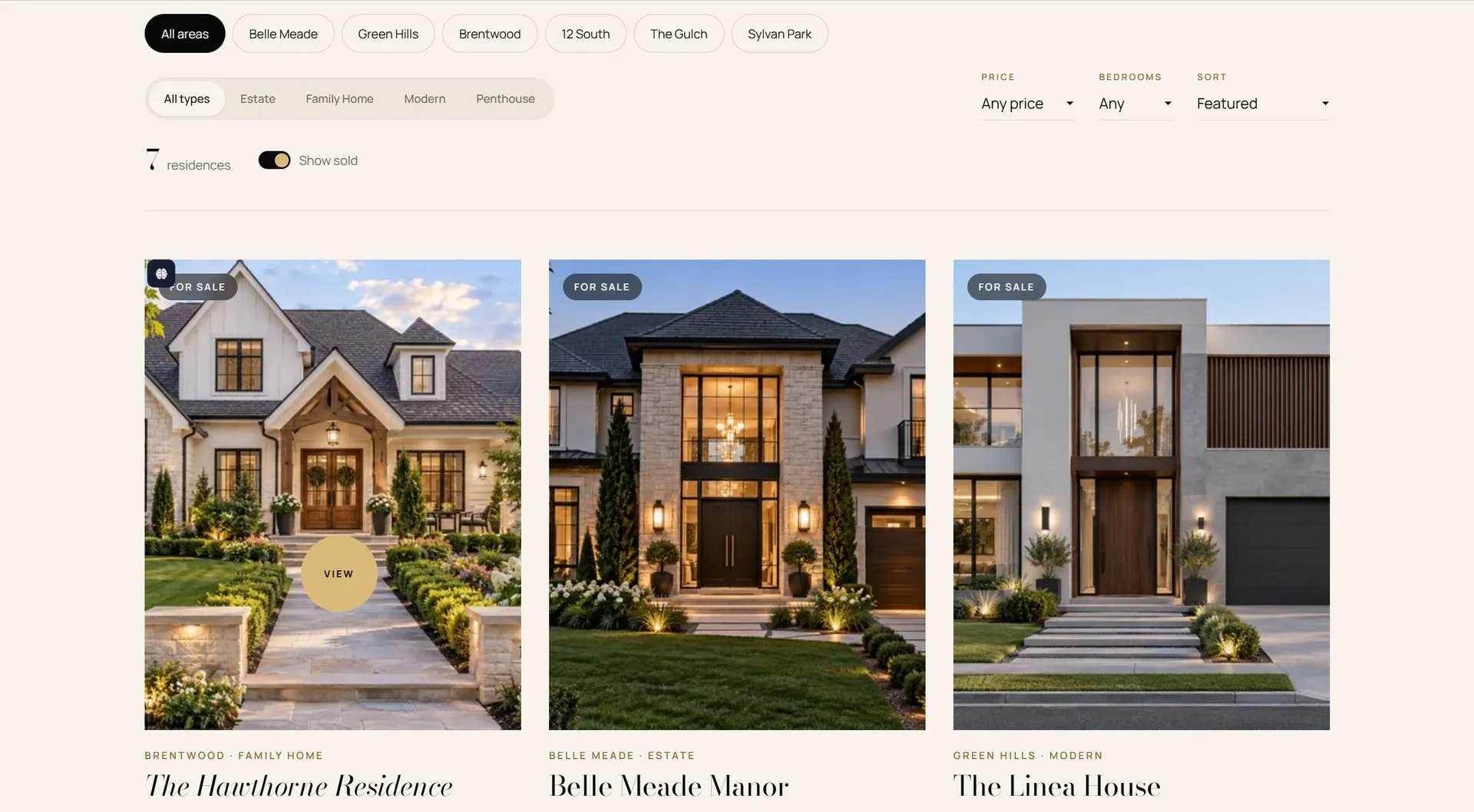 Vértice properties page with neighbourhood and type filters