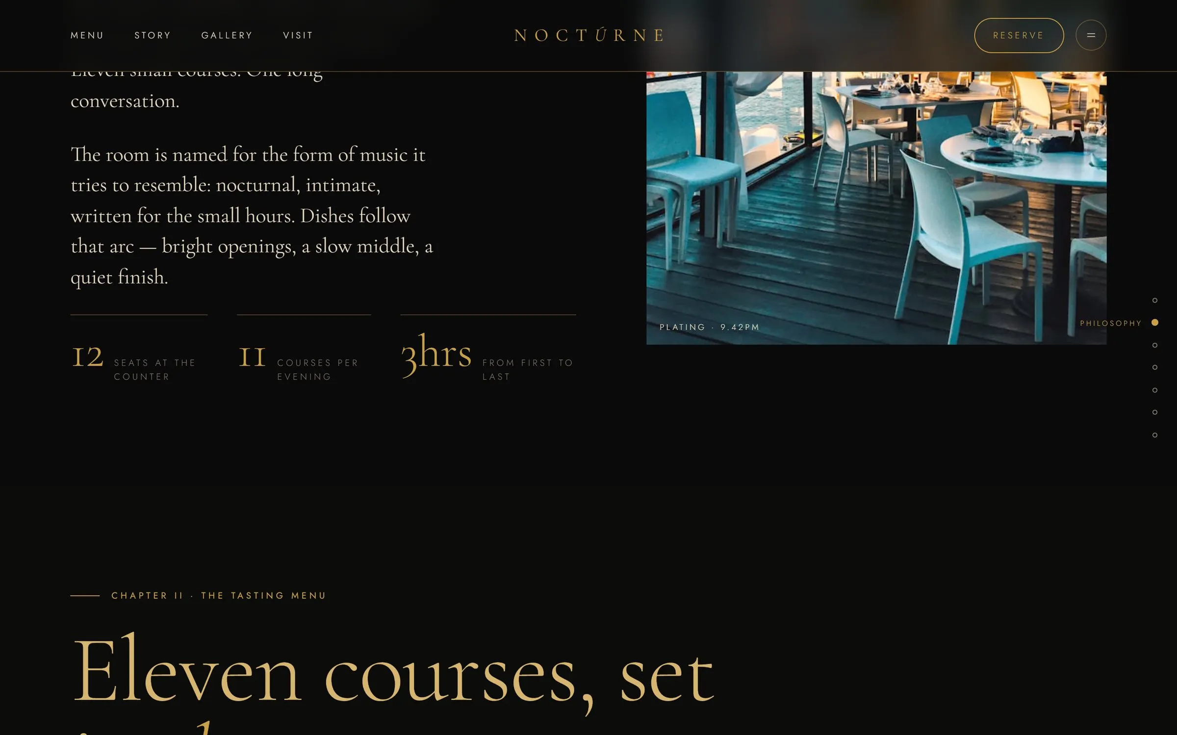 Nocturne story section with a photo of the counter